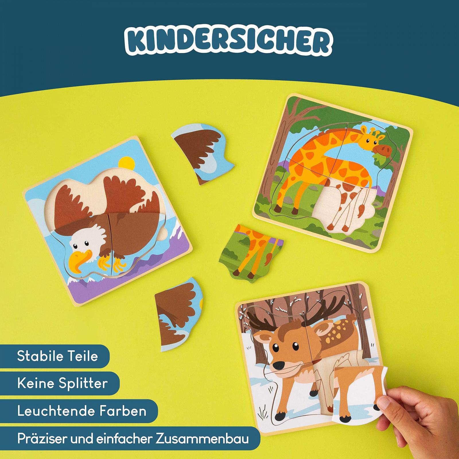 Набор деревянных пазлов BONNYCO 16 шт. по 4 элемента Животные, фото №9 Набор деревянных пазлов BONNYCO 16 шт. по 4 элемента Животные, фото №9