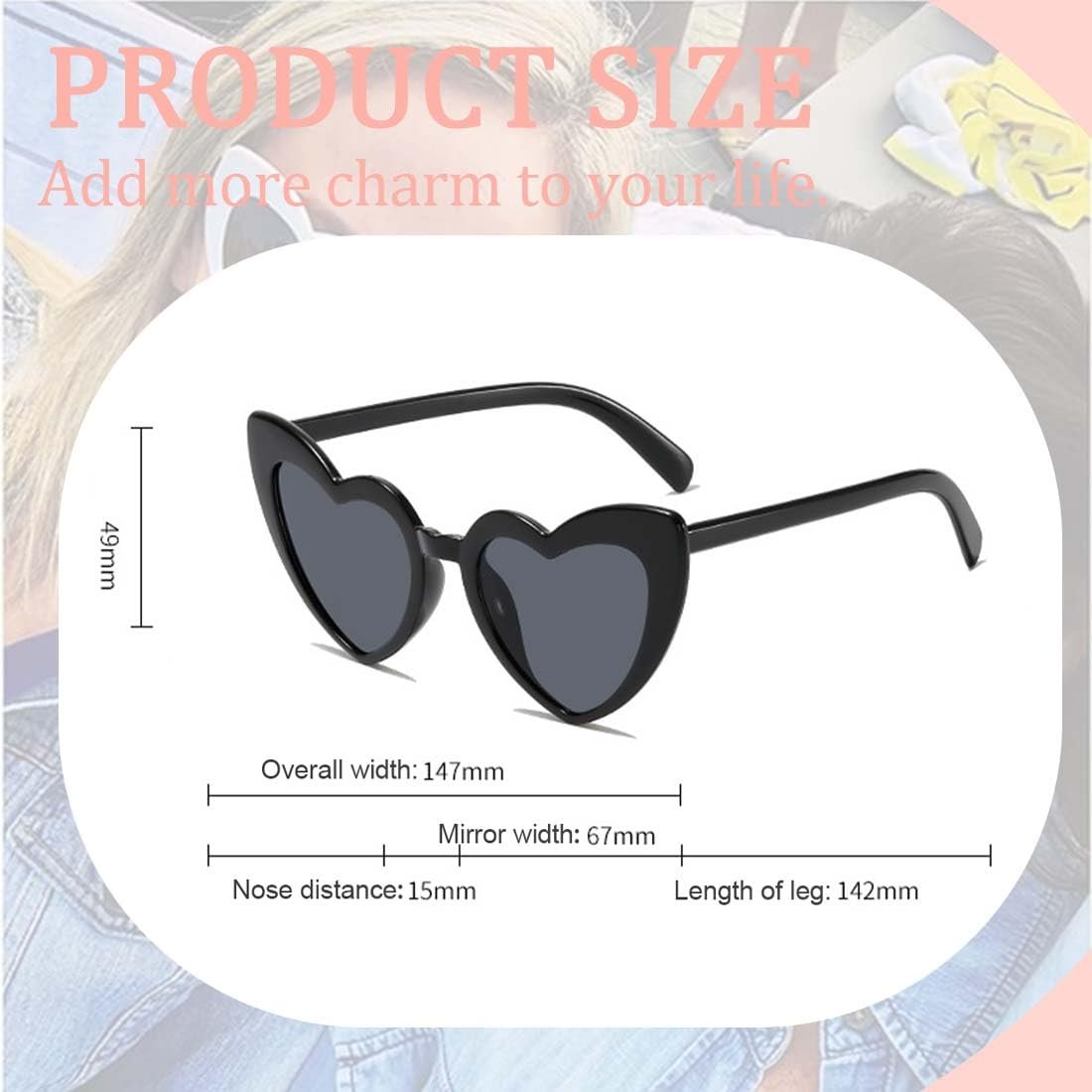 Сонцезахисні окуляри VONJUMA Серце Чорний, Сірий, фото №6