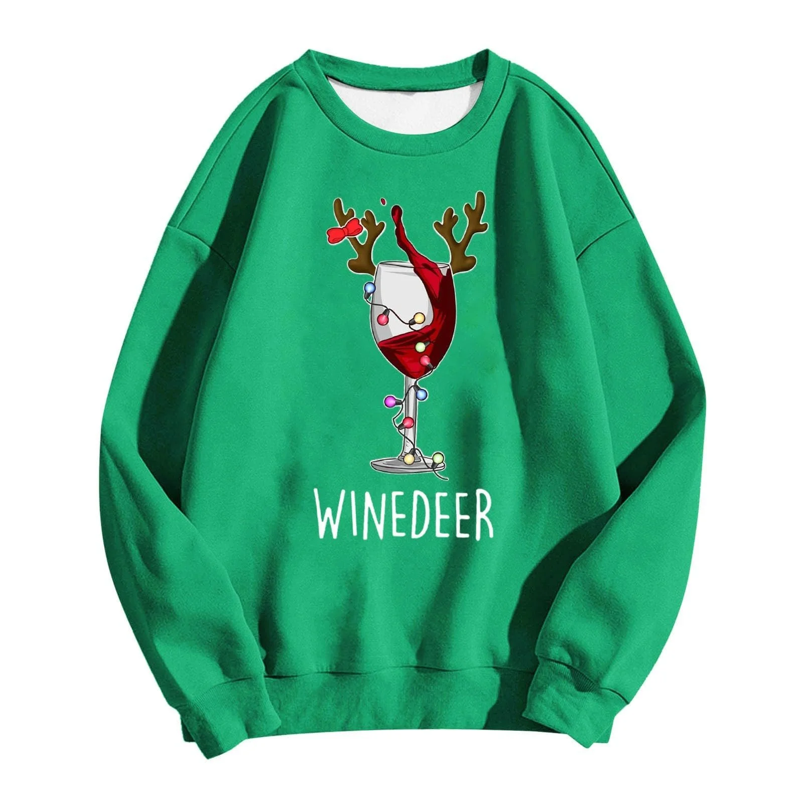 Рождественский Свитер Женский С Забавным Принтом Бокала Вина, Толстовка, Длинный Рукав, Круглый Вырез, Повседневный, Свободный, Рождественские Топы для женщин и девушек-подростков, фото №2