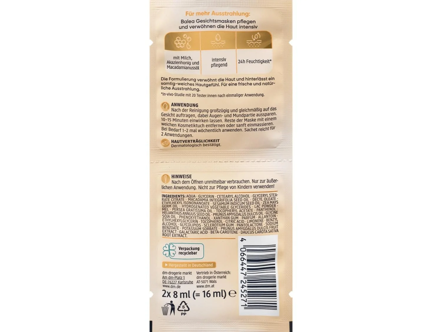 Набір масок Balea з 16 масок, набір зразків 8 різних масок для обличчя, гіалурон, вітамін C, фото №6