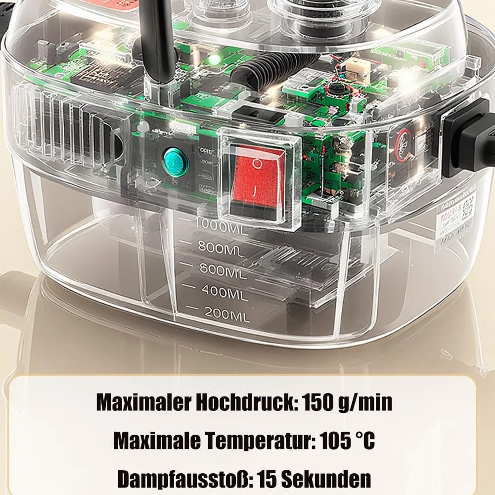 Портативний ручний пароочисник 2500 W 3 бар з баком 1 л 105°C head, фото №7