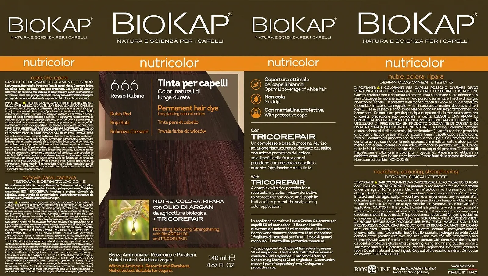 Фарба для волосся Biokap Nutric 6,66 Червоний Рубін, фото №3
