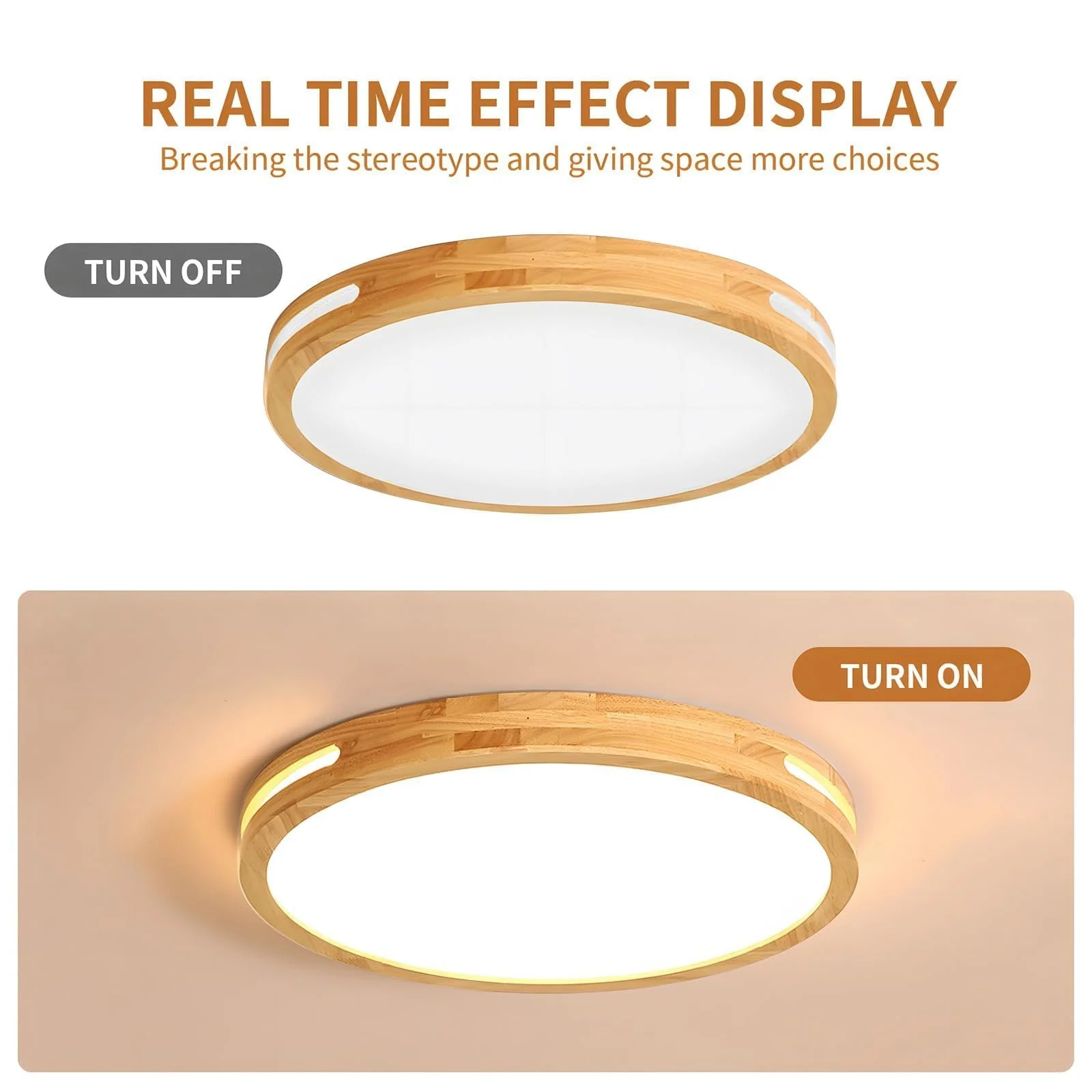 Світильник LED YYUTLUO Круглий Дерев'яний Нейтрально-білий 4500 K 1620 lm 18 Вт Діаметр 30 см, фото №7