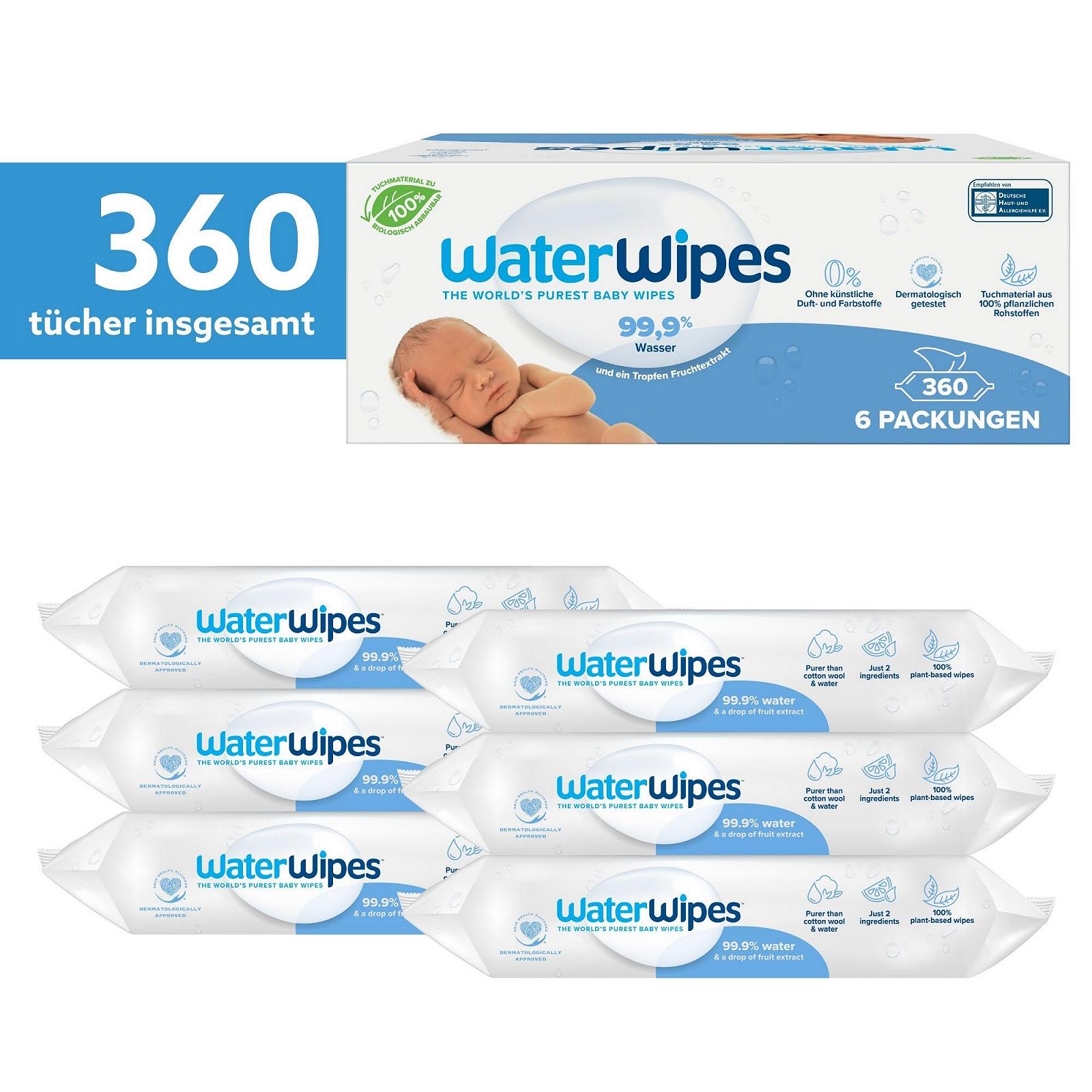 Салфетки детские WaterWipes Original, 360 штук (6 упаковок), на 99.9% на водной основе, без запаха, для чувствительной кожи, фото №2