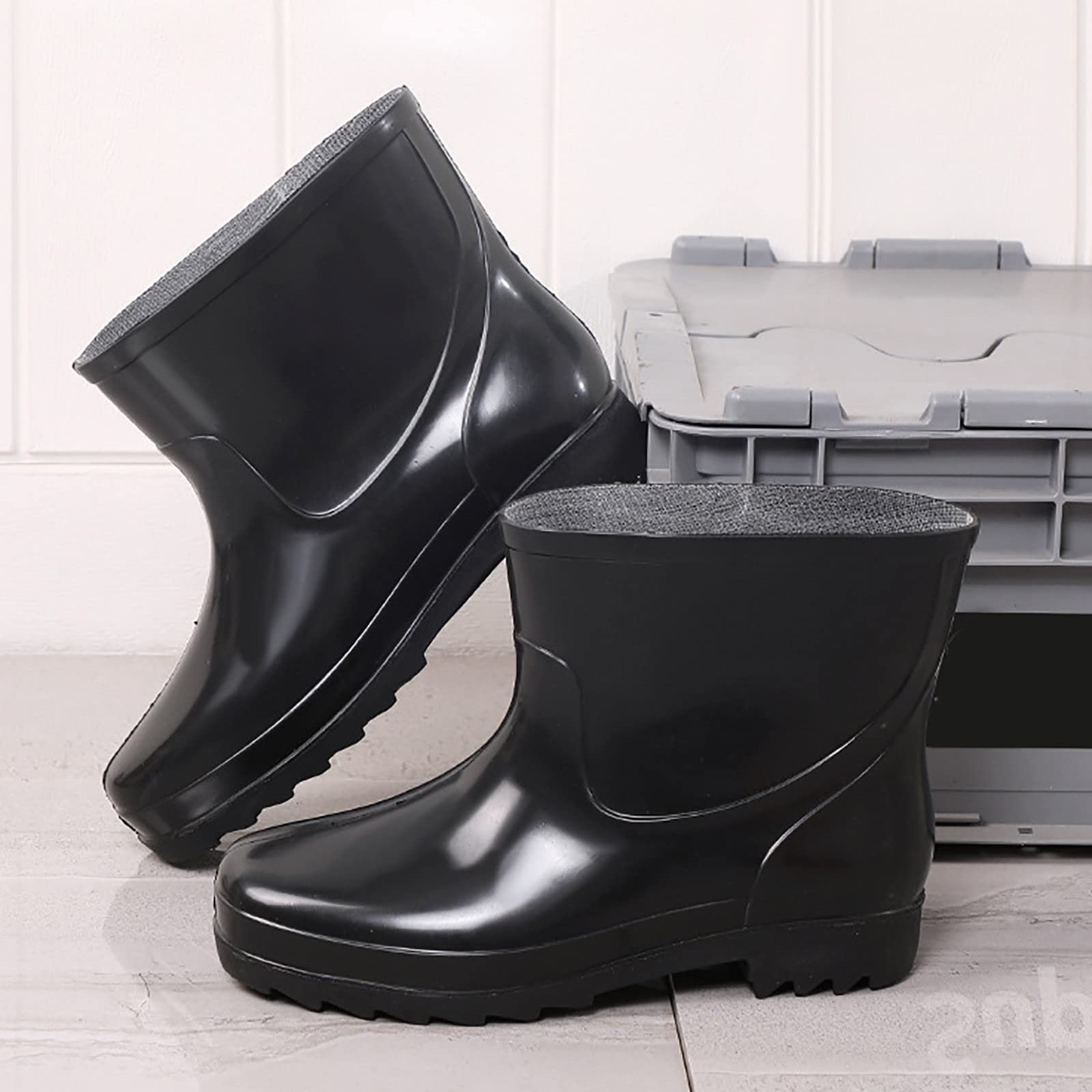 Короткие резиновые мужские дождевые ботинки Waterproof Wellington для сада, мужская непромокаемая обувь, дождевые туфли, деловая обувь для мужчин, широкие, фото №4