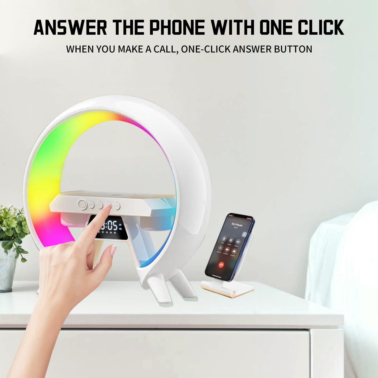 Настільна лампа Runqin Atmosphere Lamp Wireless Charger Bluetooth Speaker Alarm Clock LED White, фото №5