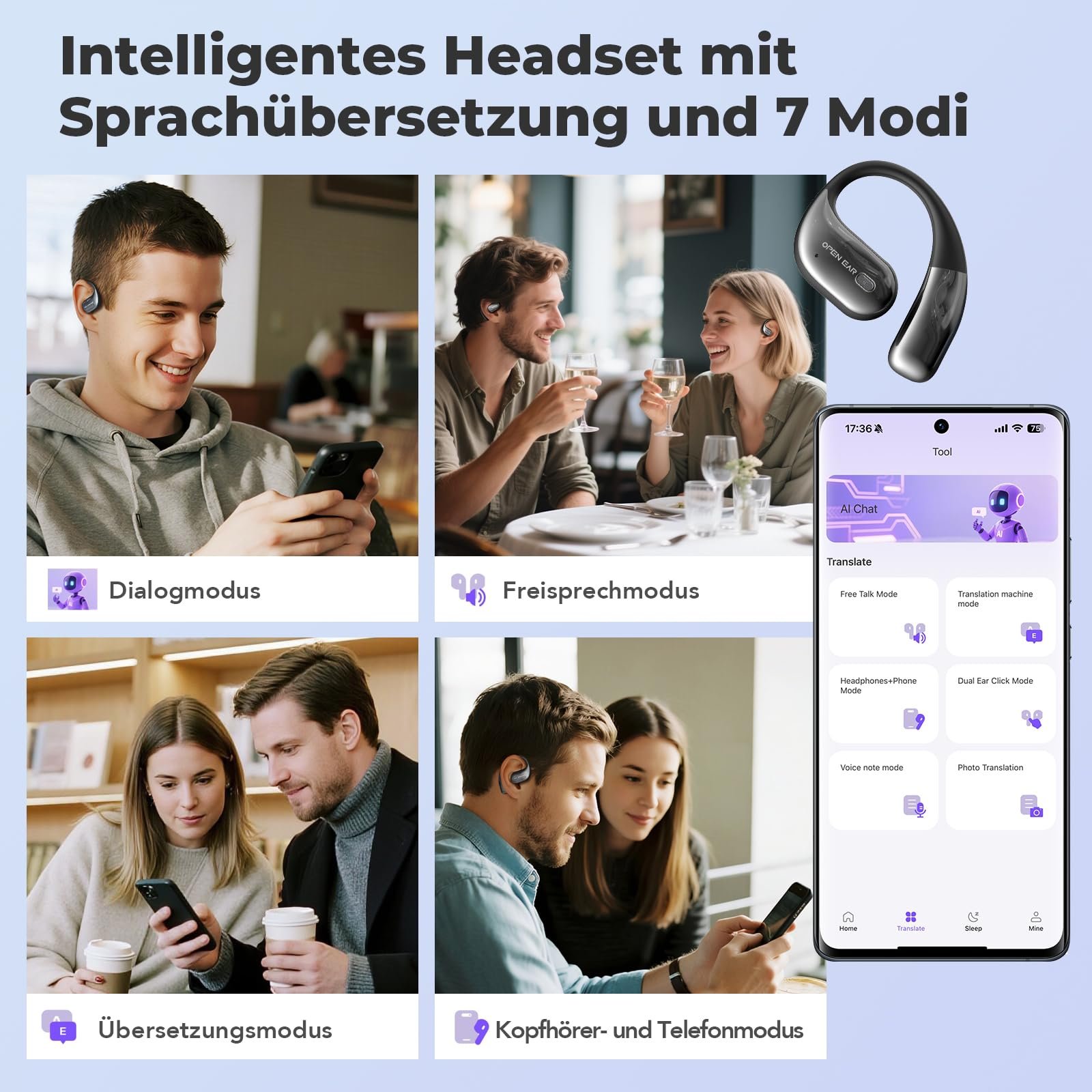 Наушники-переводчики Ki, 3-в-1, с переводом в реальном времени, 150 языков, сенсорный экран, 60 часов для iOS и Android, для путешествий, фото №6