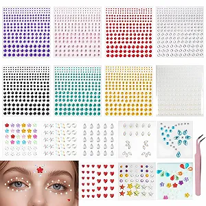 Набор наклеек с блестками 16 шт. + пинцет Разноцветные и разных размеров - Фото 1