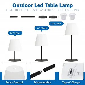 Настільна LED лампа акумуляторна Набір з 2 шт. 8 кольорів USB-C IP44 з регулюванням висоти чорна synthetic.ua - Фото 1