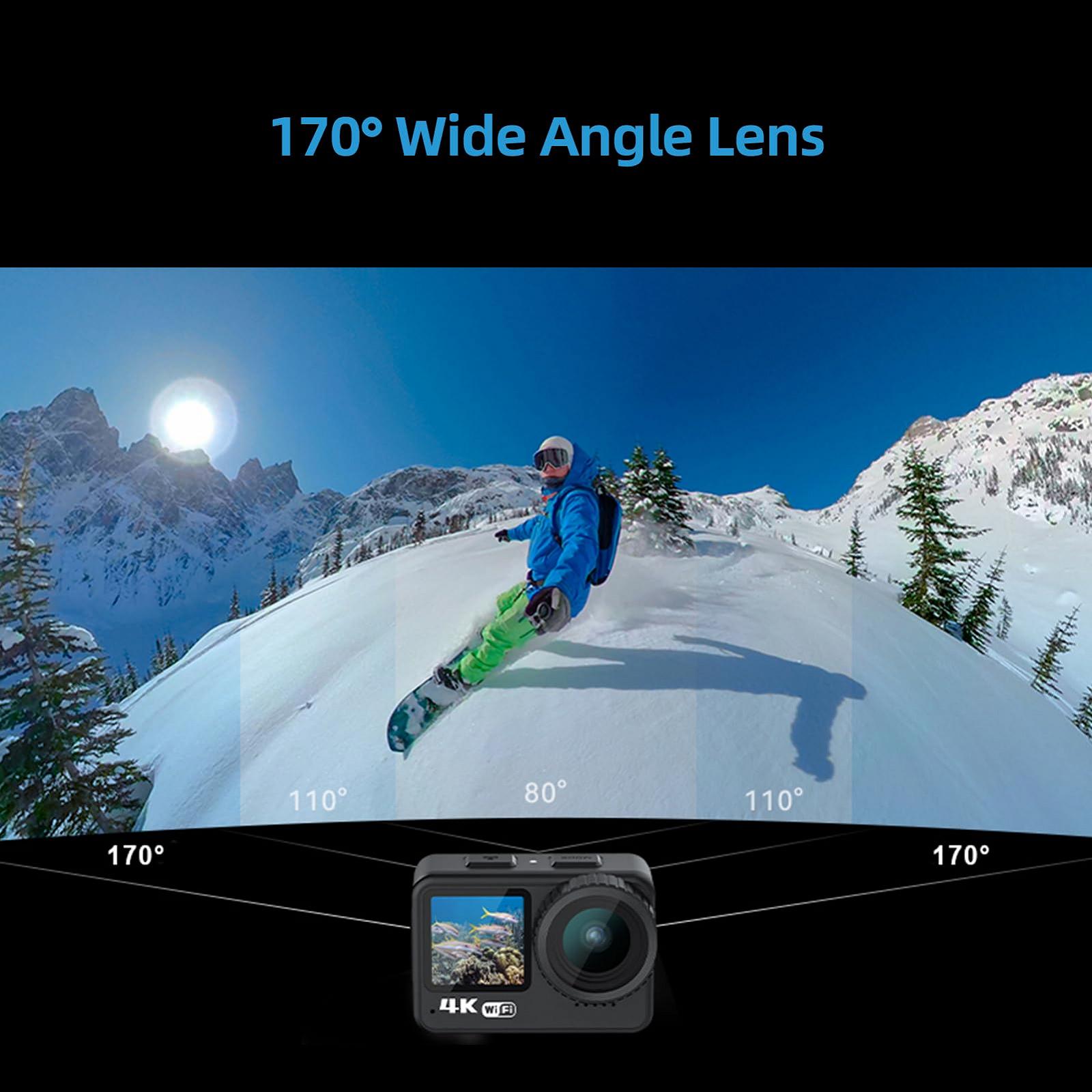 Екшн-камера Andoer Action Cam 4K 60FPS, 24MP Dual Screen Touch Control 21 м Навісне кріплення для води, фото №6