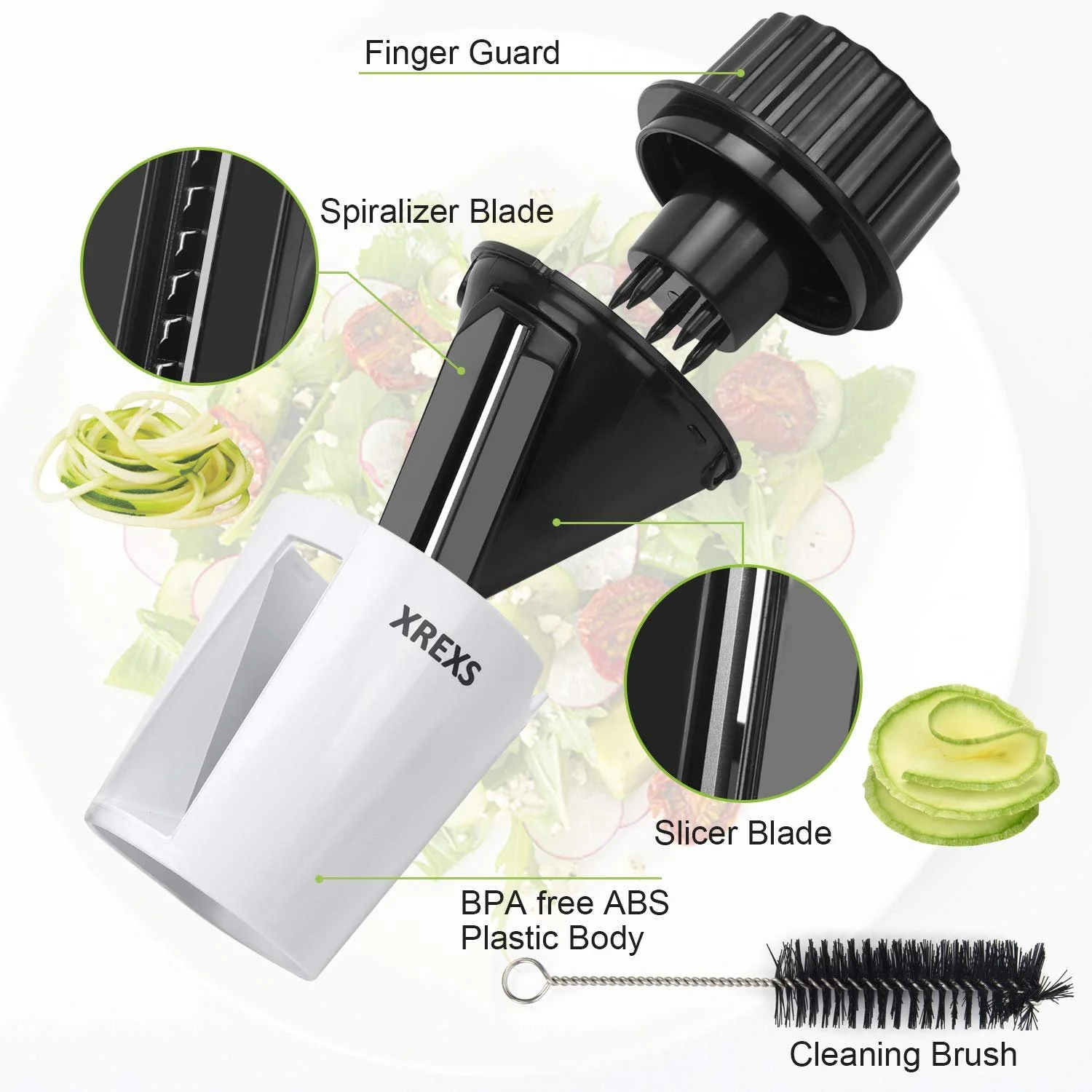 Спіральний овочеріз XREXS ручний для овочевих спагеті, 2 в 1, фото №3