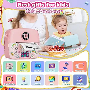 Фотокамера мгновенной печати Children's Camera 1080P HD 2.4 дюйма IPS 3 рулона бумаги 32G SD synthetic.ua - Фото 1