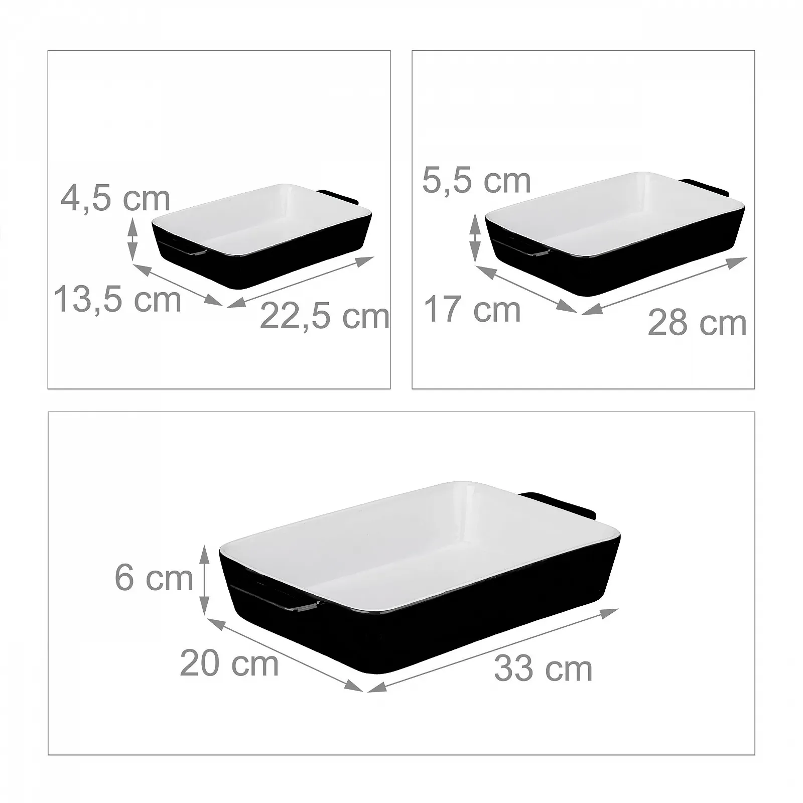 Набір форм для запікання Relaxdays 3 розміри прямокутні керамічні чорно-білі 6 x 33 x 20 см, фото №4