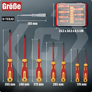 Набір ізольованих викруток 8 предметів VDE 1000 V Phillips/Slotted з тестером та кейсом EVA synthetic.ua - Фото 1