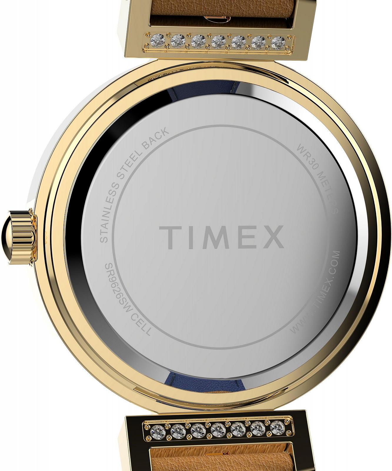 Жіночий годинник Timex Dress 31 мм - Коричневий шкіряний ремінець Сріблястий циферблат Золотистий корпус, фото №4