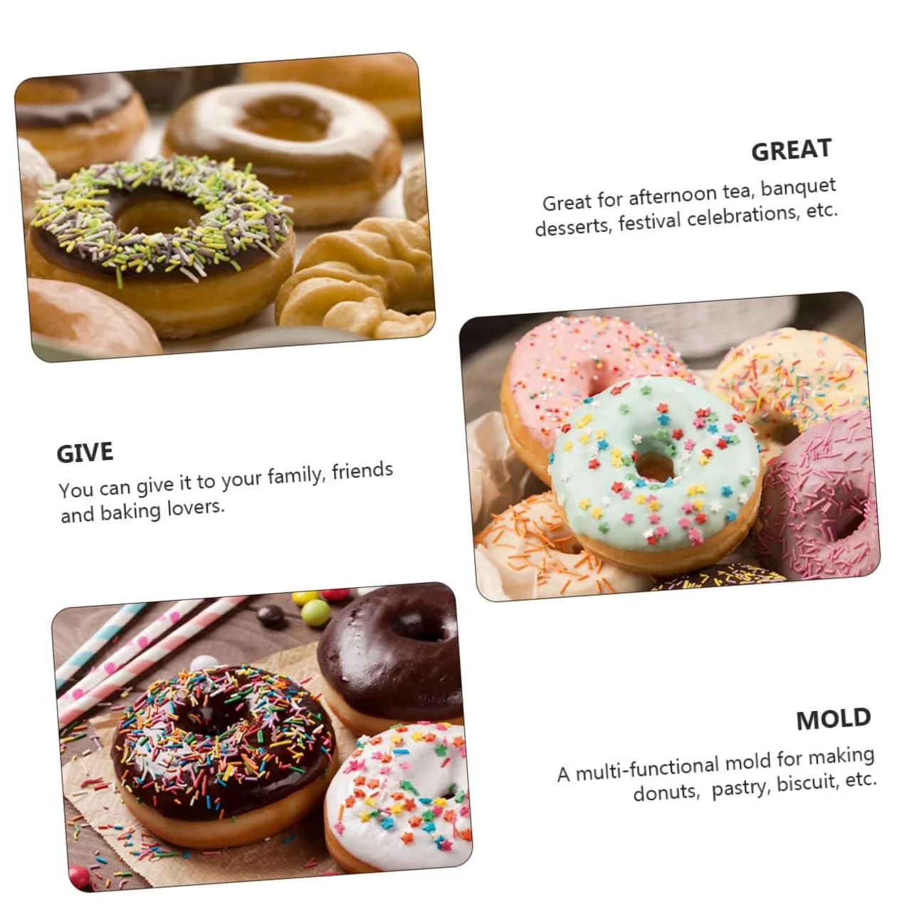 Формы для пончиков 3 шт. Пластик PP Круглые Цветок Сердце, фото №3