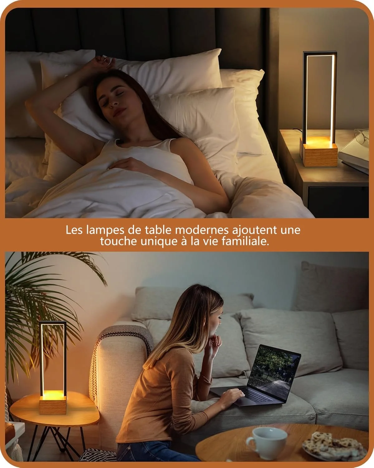 Настільна лампа himmel LED з регульованою яскравістю квадратна 3 колірні температури алюмінієва дерев'яна основа сенсорна Black, фото №2