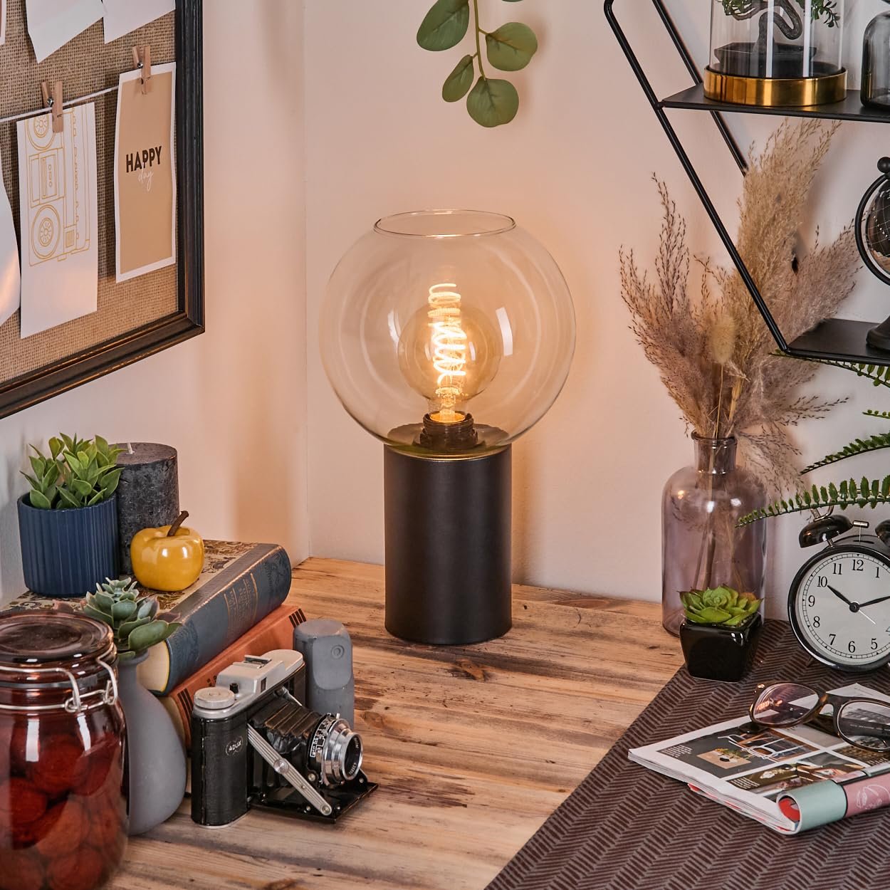 Настільна лампа HOFSTEIN Koyoto Метал/Скло E27 15 см Black/Clear, фото №7
