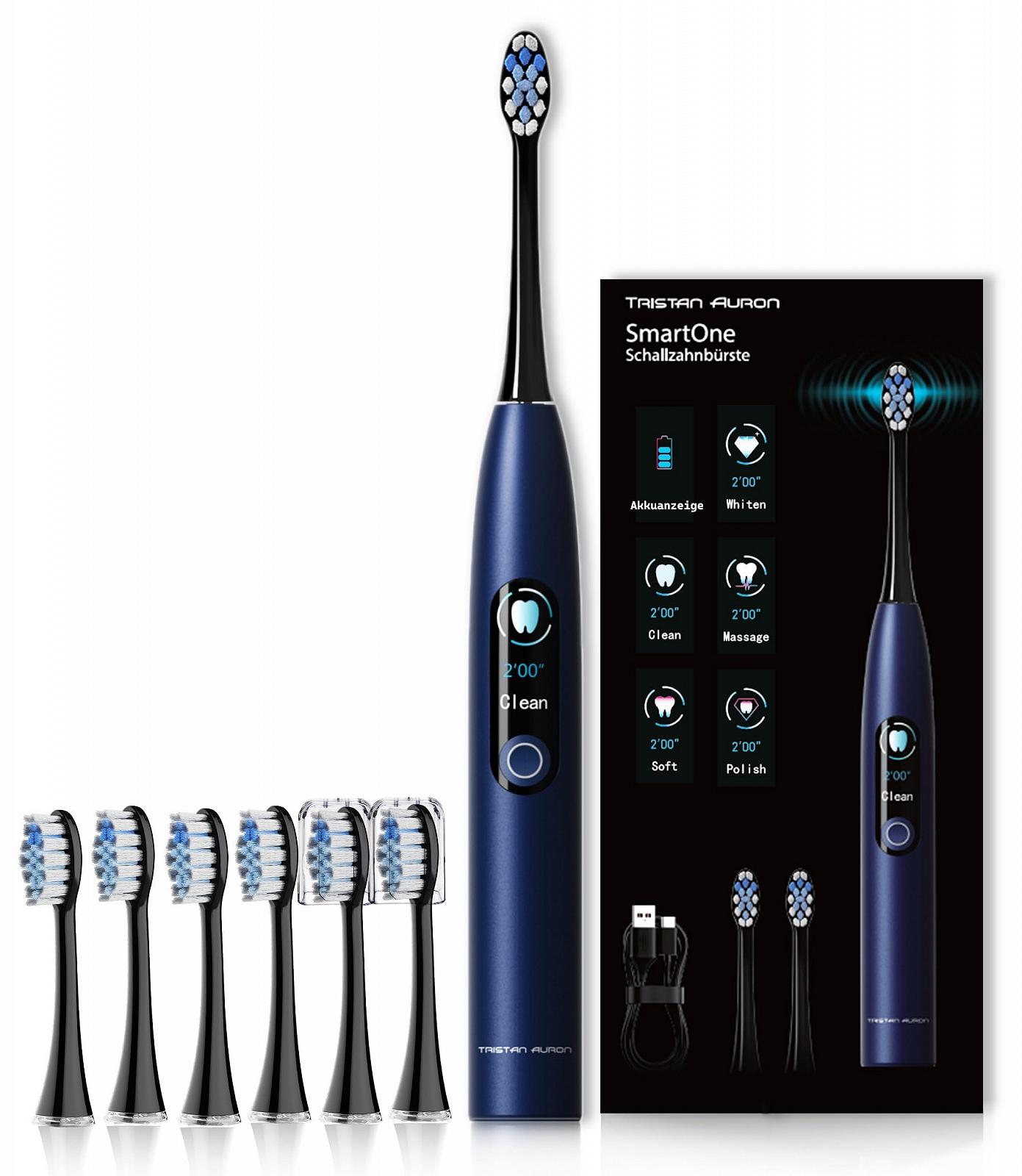 Електрична звукова зубна щітка Tristan Auron SmartOne 48 000 вібрацій 5 режимів USB-C Синя, фото №1