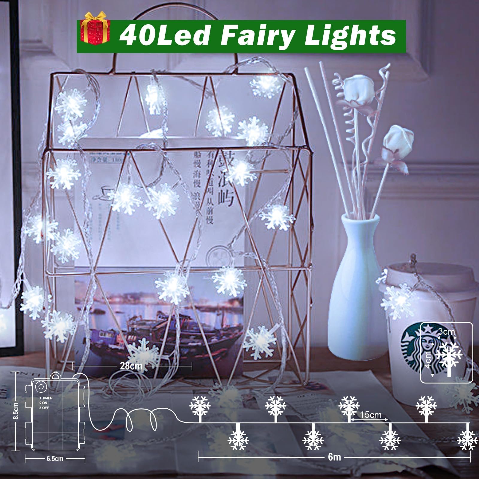 Гирлянда Cshare LED Fairy Lights Снежинка 6 м 40 LED Холодный Белый, фото №5