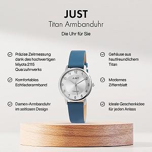 Женские часы Just JU10186, кожаный ремешок, диаметр 34 мм, титановый корпус, титановая застежка, аналоговый, кварцевый synthetic.ua - Фото 1
