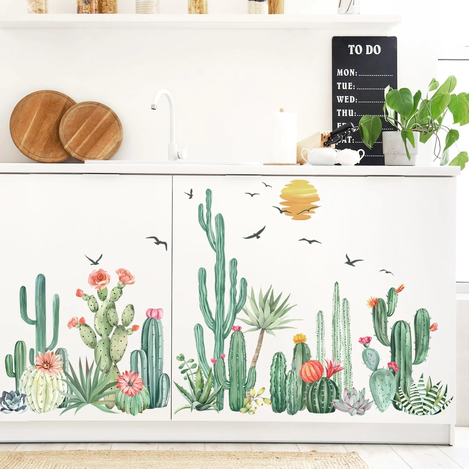 Наклейки на стіну Кактуси та пальми Тропічні рослини знімні водонепроникні Зелені, фото №3