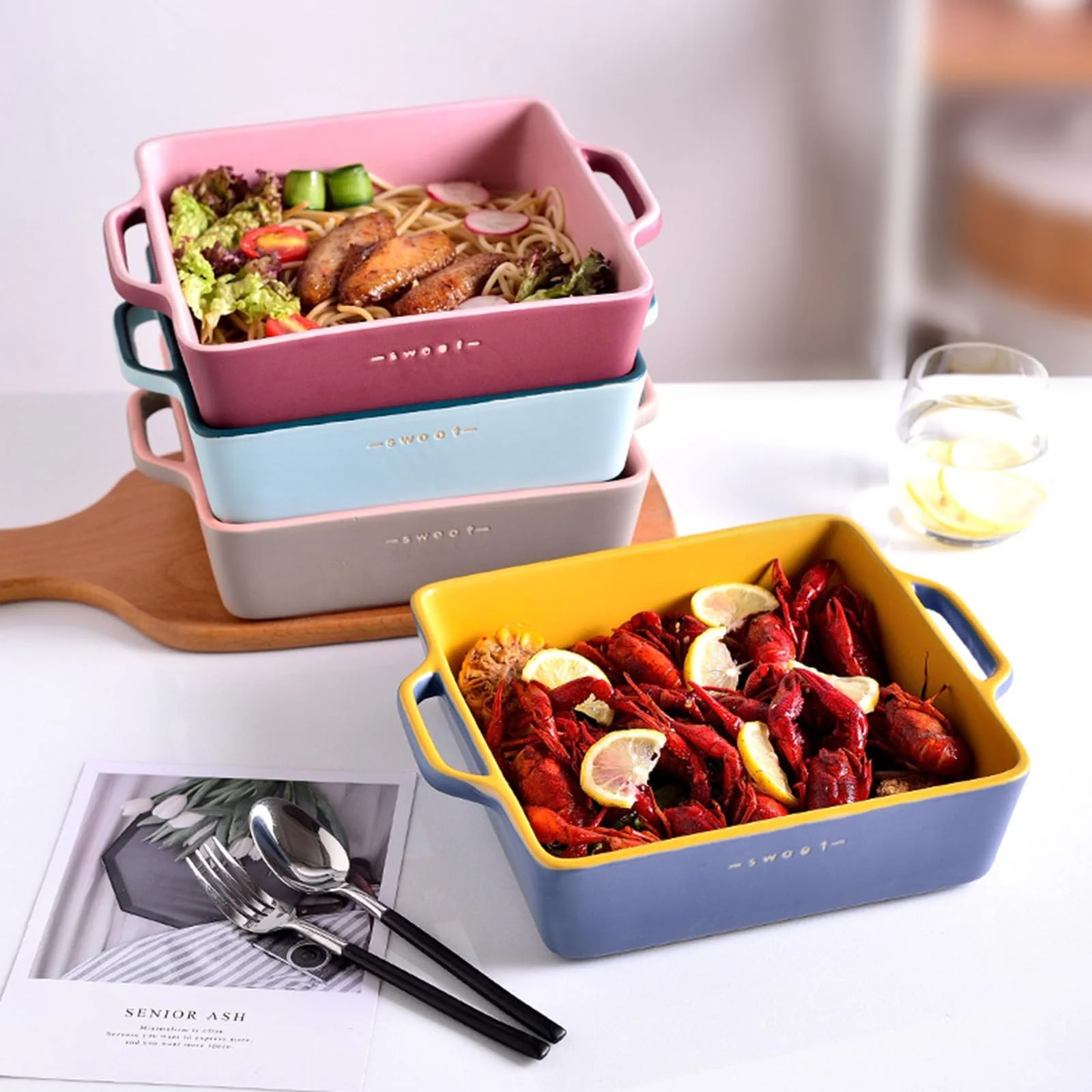 Форма для запекания Керамическая Квадратная с ручками Большая, фото №3 Форма для запекания Керамическая Квадратная с ручками Большая, фото №3