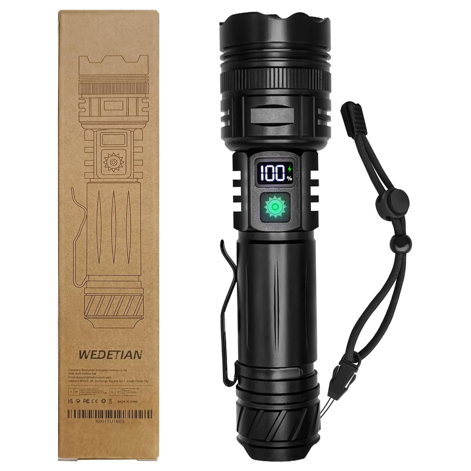 Ліхтар LED Перезаряджуваний Надзвичайно Яскравий, 30 000 Люмен З можливістю Зміни масштабу 5 Режимів Освітлення Міні для Кемпінгу USB Перезаряджуваний, фото №1