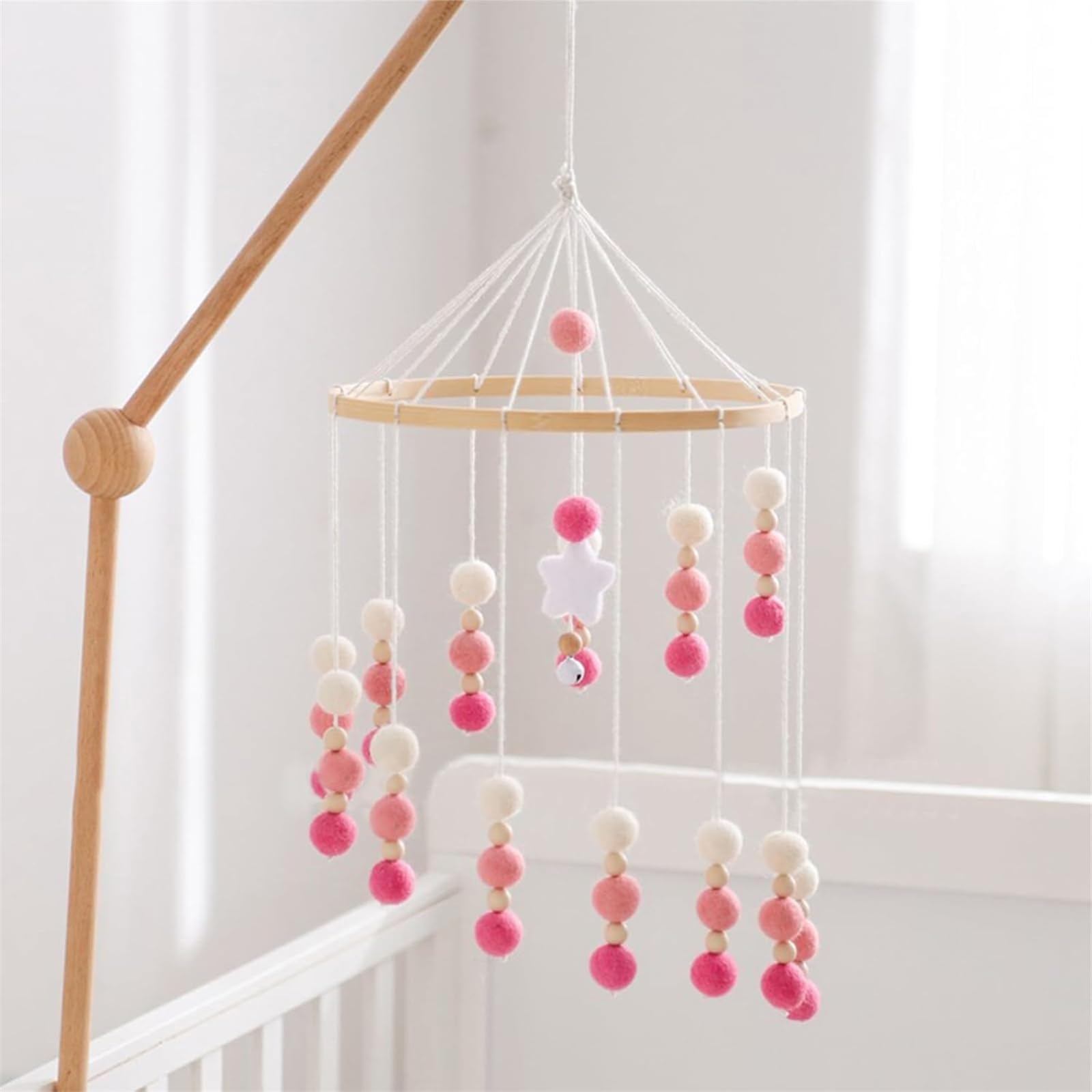 Карусель на ліжечко Дерев'яні Вітряні Ладанки Мобіль із Дерев'яними Зірками та Фетровими Кулями Блакитний, фото №5 Карусель на ліжечко Дерев'яні Вітряні Ладанки Мобіль із Дерев'яними Зірками та Фетровими Кулями Блакитний, фото №5