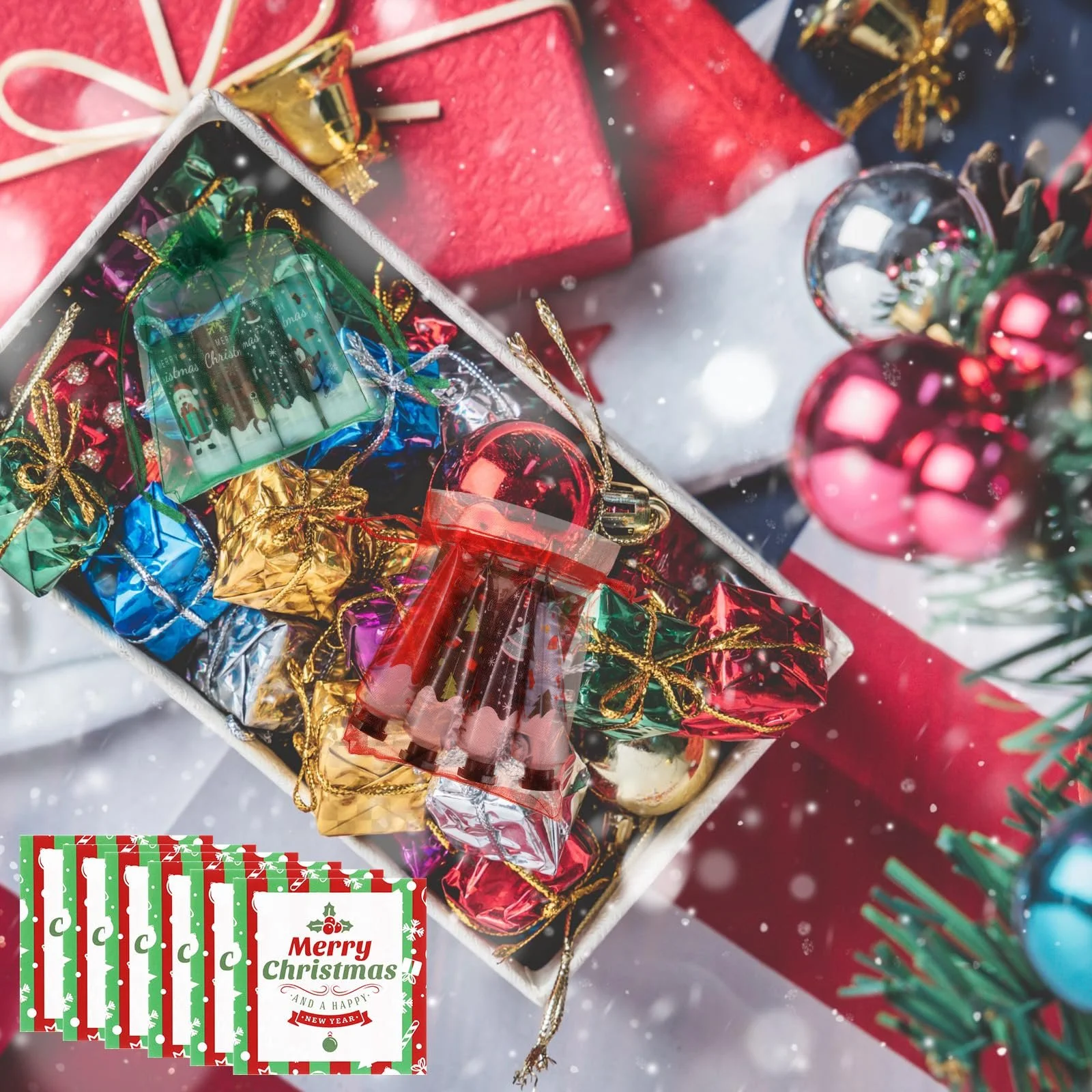 Крем для рук Maitys Christmas набор, увлажняющий, бальзам для губ, мешочек из марли, открытки благодарности, натуральный, парфюмированный (12 наборов), фото №7