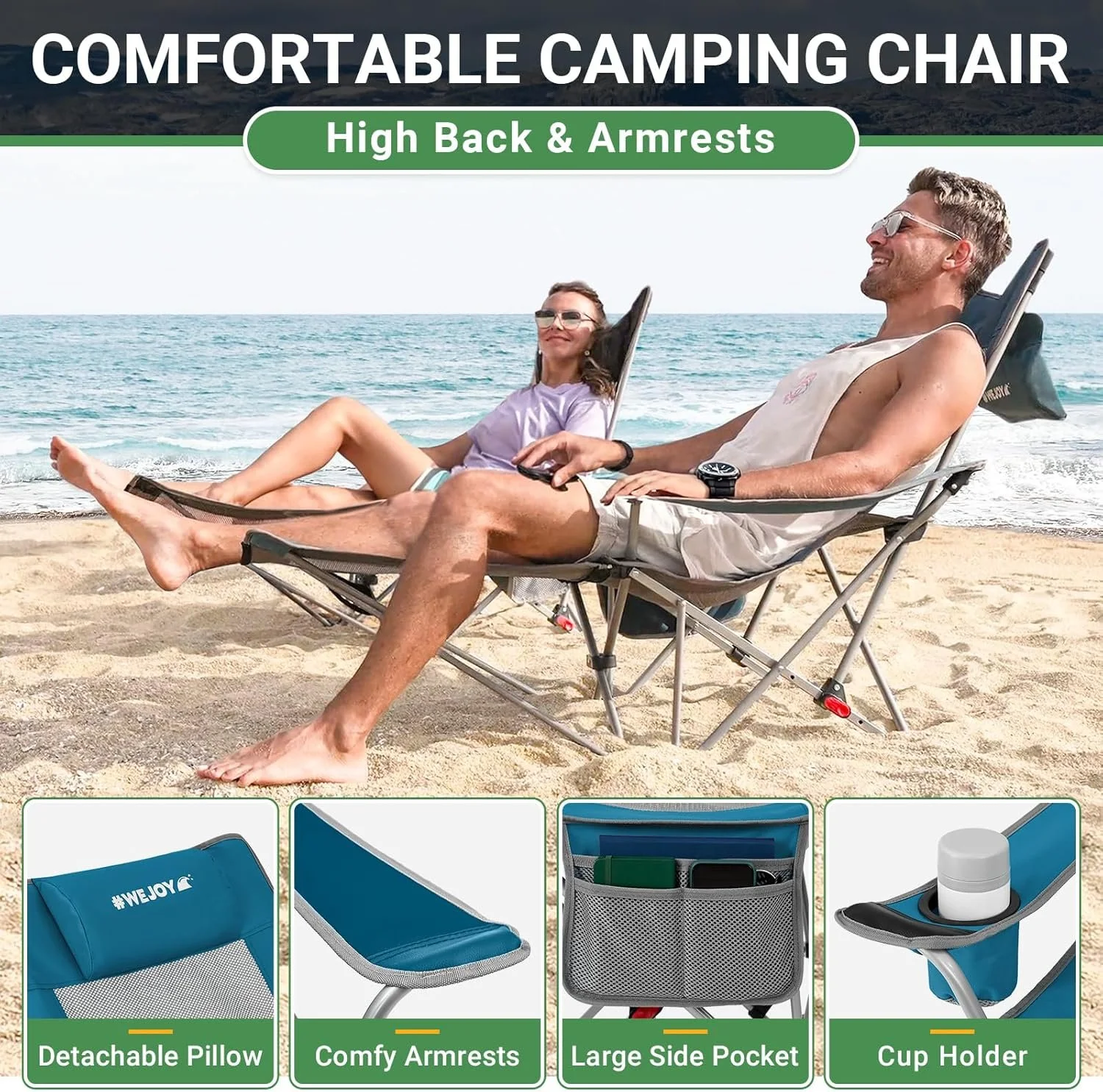 Розкладне крісло для кемпінгу #WEJOY Cyan Mesh 2 в 1 / до 136 кг / Блакитний, фото №6 Розкладне крісло для кемпінгу #WEJOY Cyan Mesh 2 в 1 / до 136 кг / Блакитний, фото №6