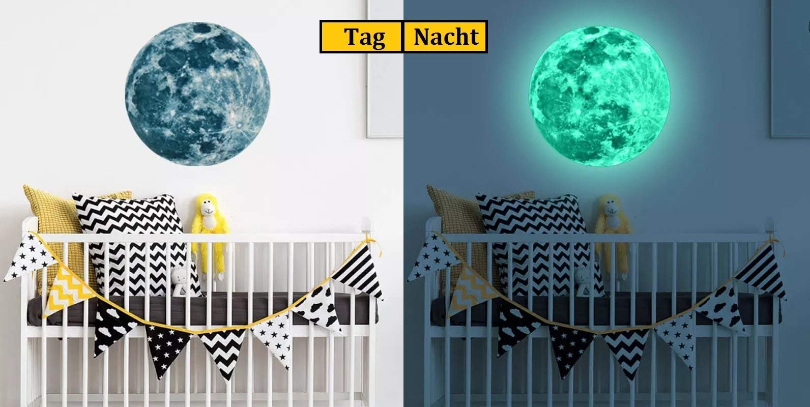 Наклейка на стіну WandSticker4U Світний місяць 30 x 30 см самоклейна флуоресцентна Сіро-блакитний/Зелений, фото №5