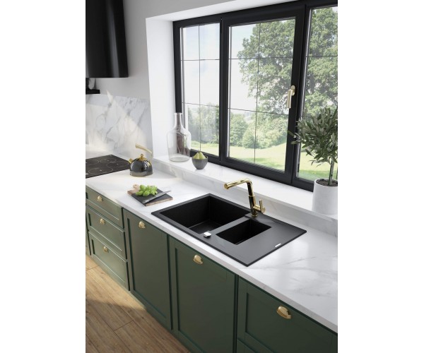 Deante Змішувач для кухні Silia довж виливу 233мм витяжний 1 важіль золотий, фото №3 Deante Змішувач для кухні Silia довж виливу 233мм витяжний 1 важіль золотий, фото №3