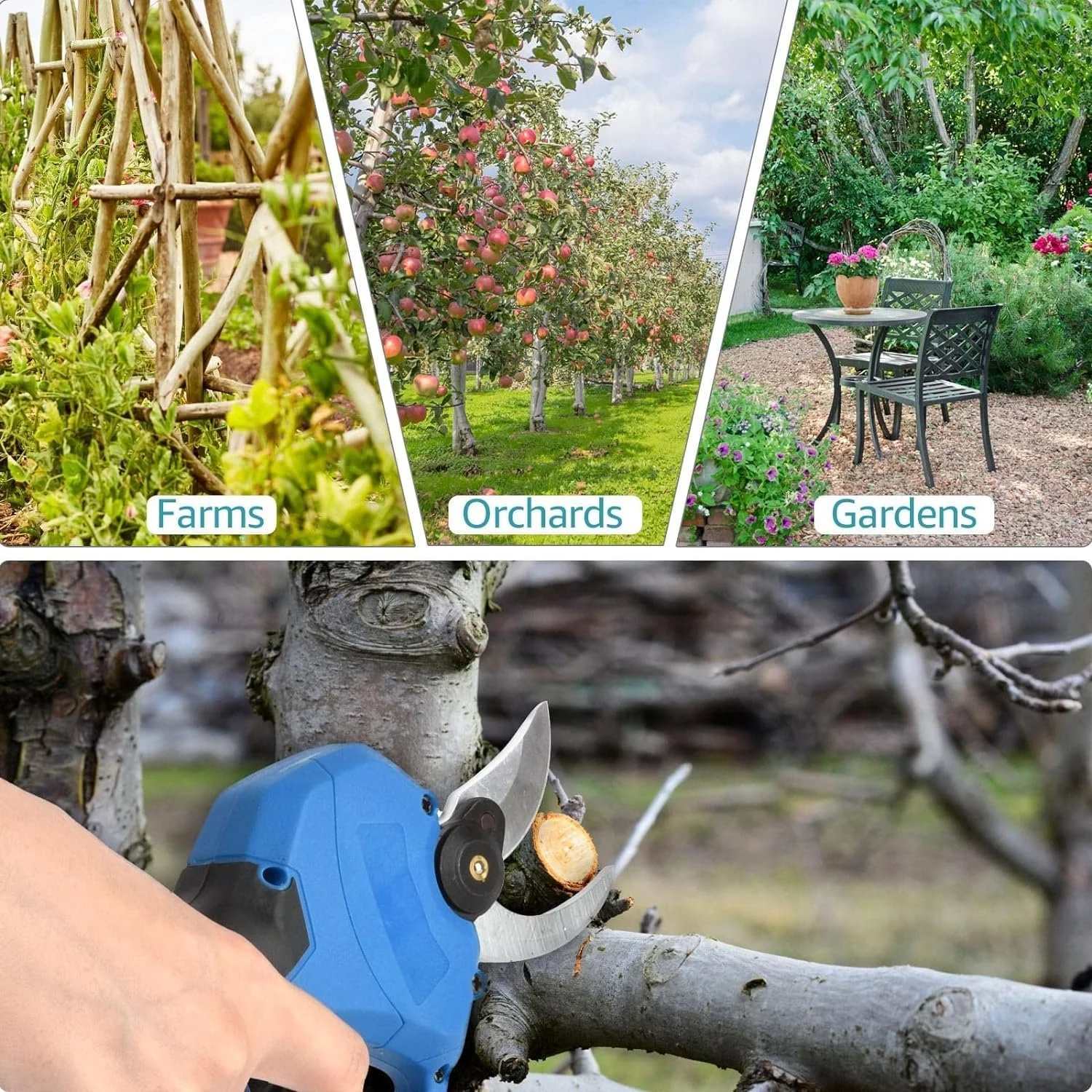 Садові ножиці акумуляторні електричні Max 30 мм діаметр різу з 2 x 2000 mAh батареями, фото №7