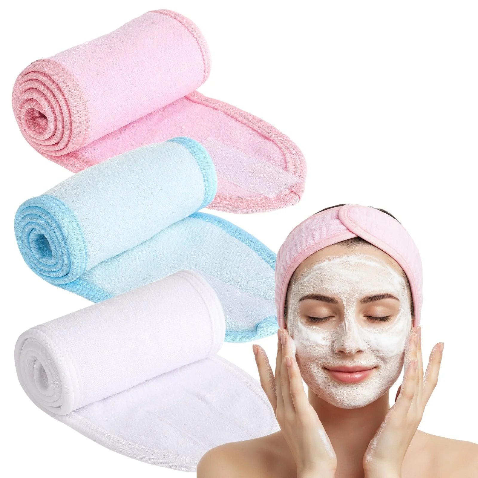 Косметична Пов'язка для Волосся Жіноча Рожевий, Блакитний, Білий, фото №1 Косметична Пов'язка для Волосся Жіноча Рожевий, Блакитний, Білий, фото №1