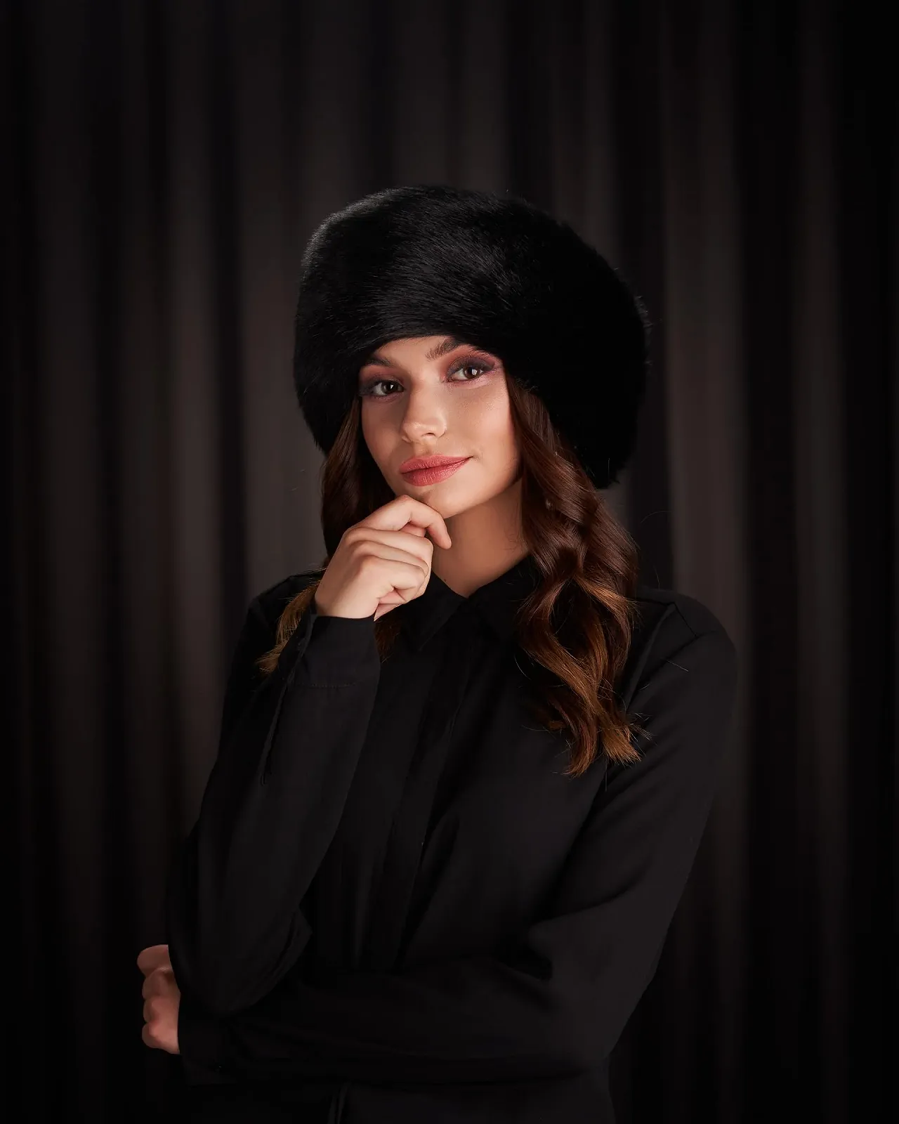 Пов'язка на голову Хутряна Сибірська, M, Чорний Сибірський, фото №2