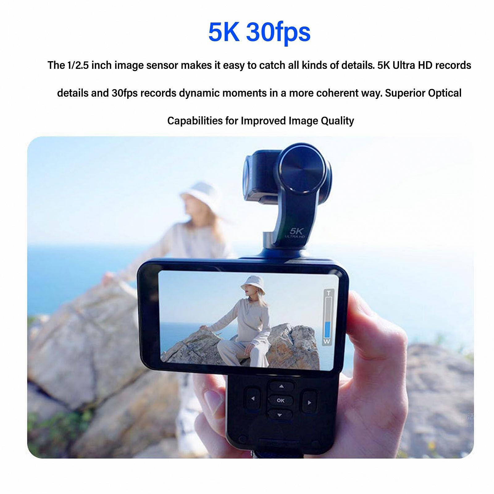 Екшн-камера Zunate Pocket 3.5 дюйма 5K M5 3-осьова антизахитна обертова екран для подорожей влогінг, фото №6