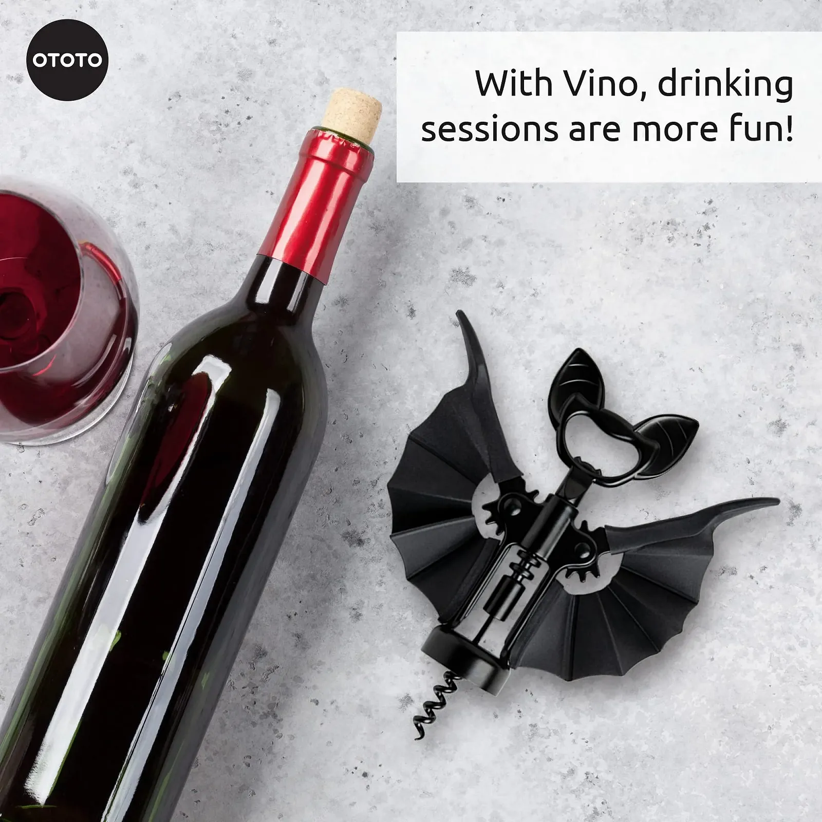 Штопор 2-в-1 OTOTO Vino Bat, Чорний, фото №7 Штопор 2-в-1 OTOTO Vino Bat, Чорний, фото №7