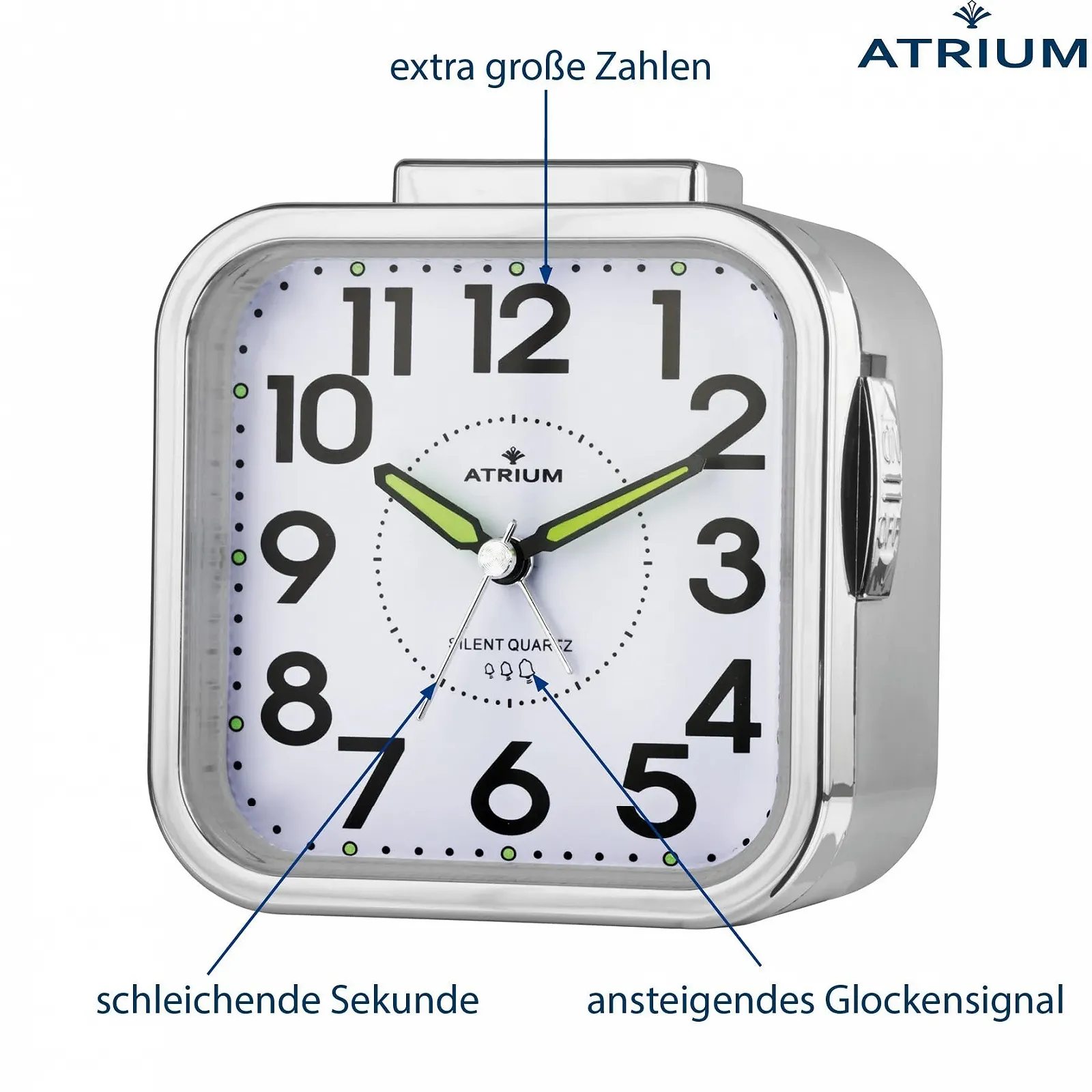 Будильник Atrium A530-19 Аналоговый Кварцевый Бесшумный Большие Цифры Громкий Звонок Серебряный, фото №4 Будильник Atrium A530-19 Аналоговый Кварцевый Бесшумный Большие Цифры Громкий Звонок Серебряный, фото №4