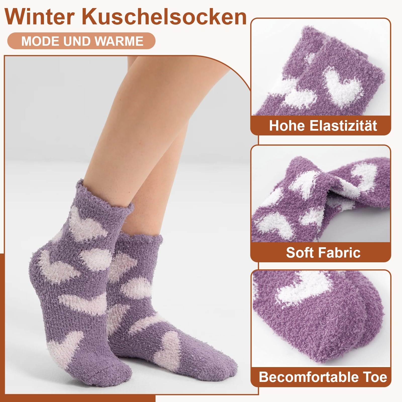 Носки Домашние Женские Мягкие с рисунком сердца, Размер 35-40 - 5 пар, фото №2