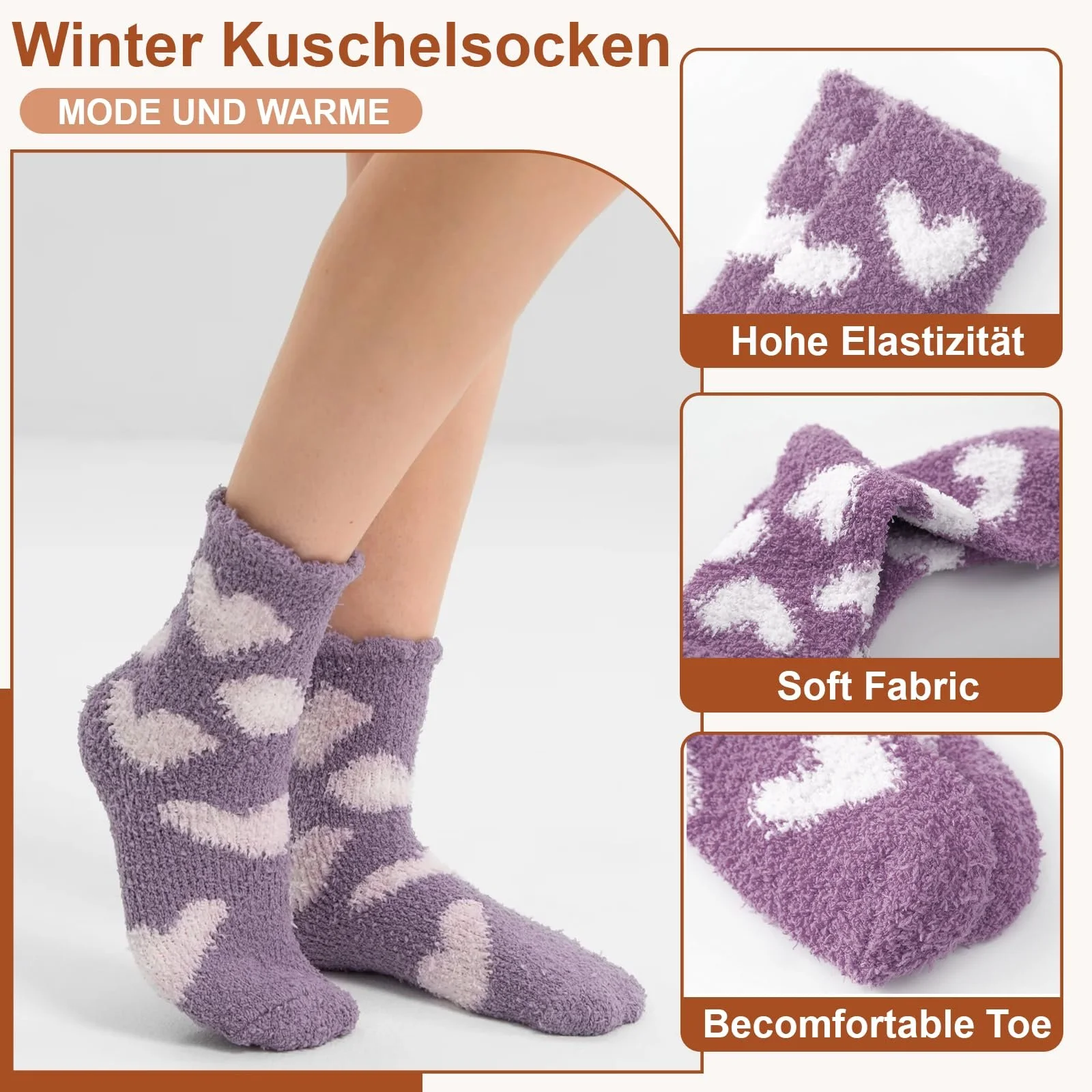 Шкарпетки Домашні Жіночі М'які з малюнком серця, Розмір 35-40 - 5 пар, фото №2