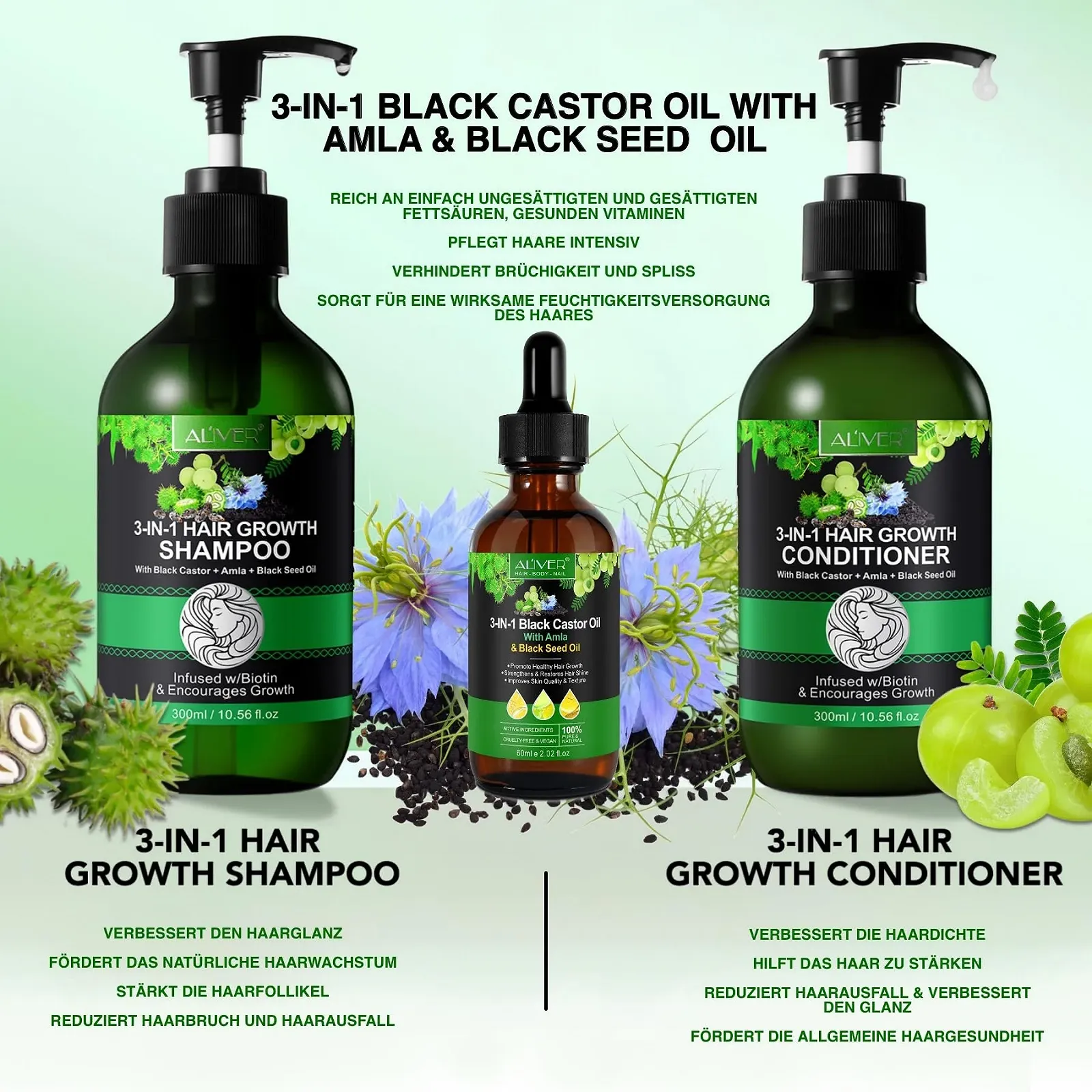 Набір для росту волосся 3-в-1 P-Beauty Кондиціонер, Шампунь, Олія Для всіх типів волосся, фото №2