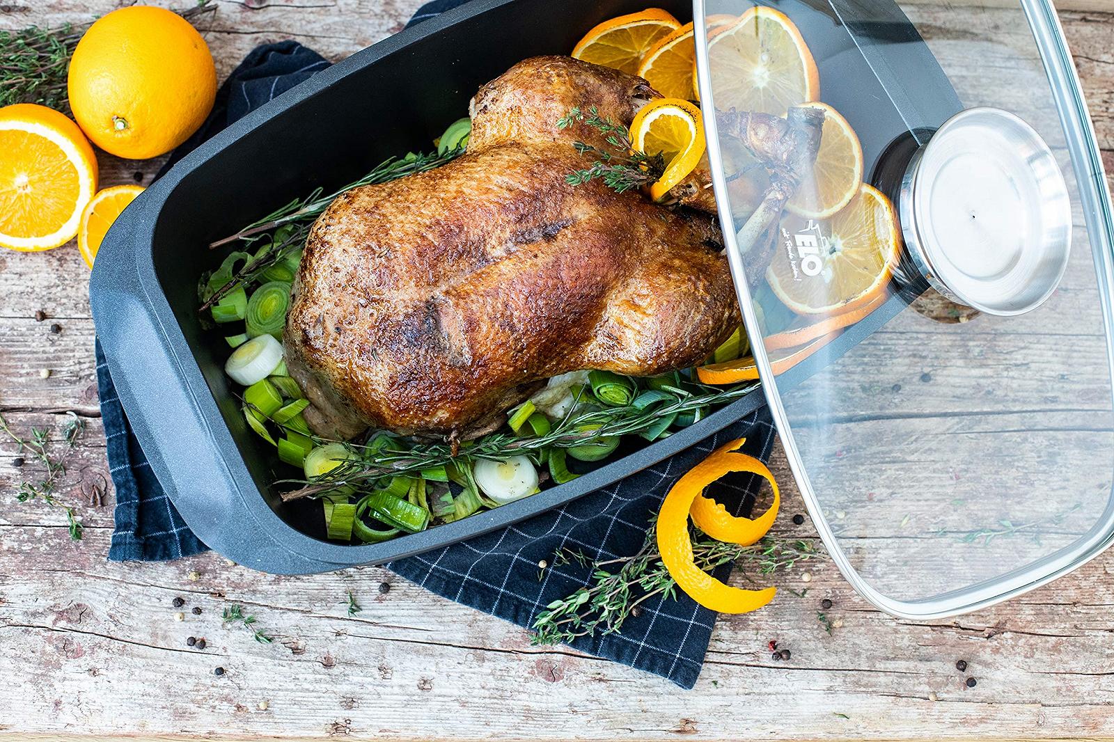 Жаровня ELO Alucast 32 см со стеклянной крышкой и арома-ручкой антипригарное покрытие ELODUR Select для индукции черная, фото №6