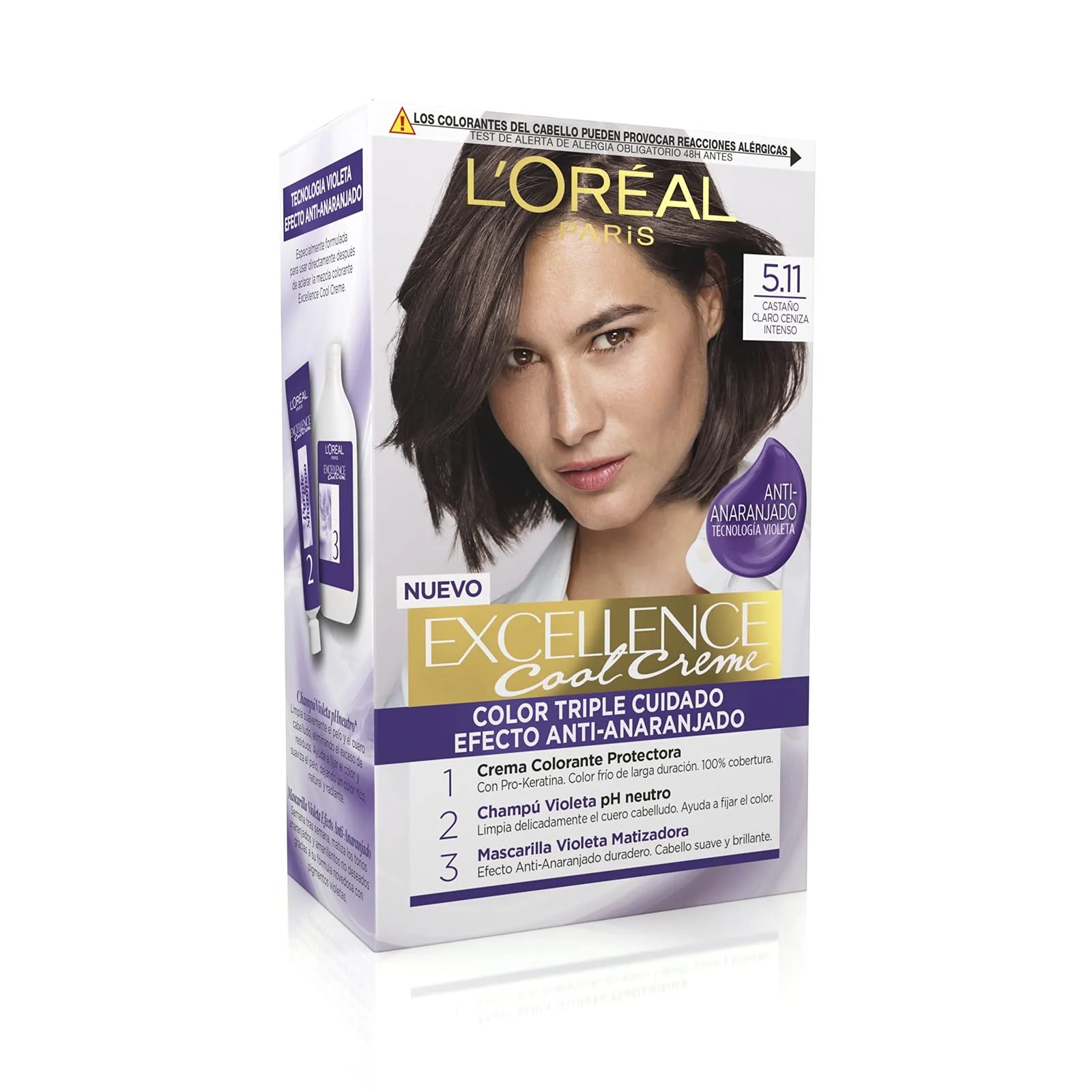 Фарба для волосся L'Oréal Paris Excellence Cool Cream Ink Стійка – Відтінок 5.11 Світло-каштановий інтенсивний попелястий, фото №2 Фарба для волосся L'Oréal Paris Excellence Cool Cream Ink Стійка – Відтінок 5.11 Світло-каштановий інтенсивний попелястий, фото №2