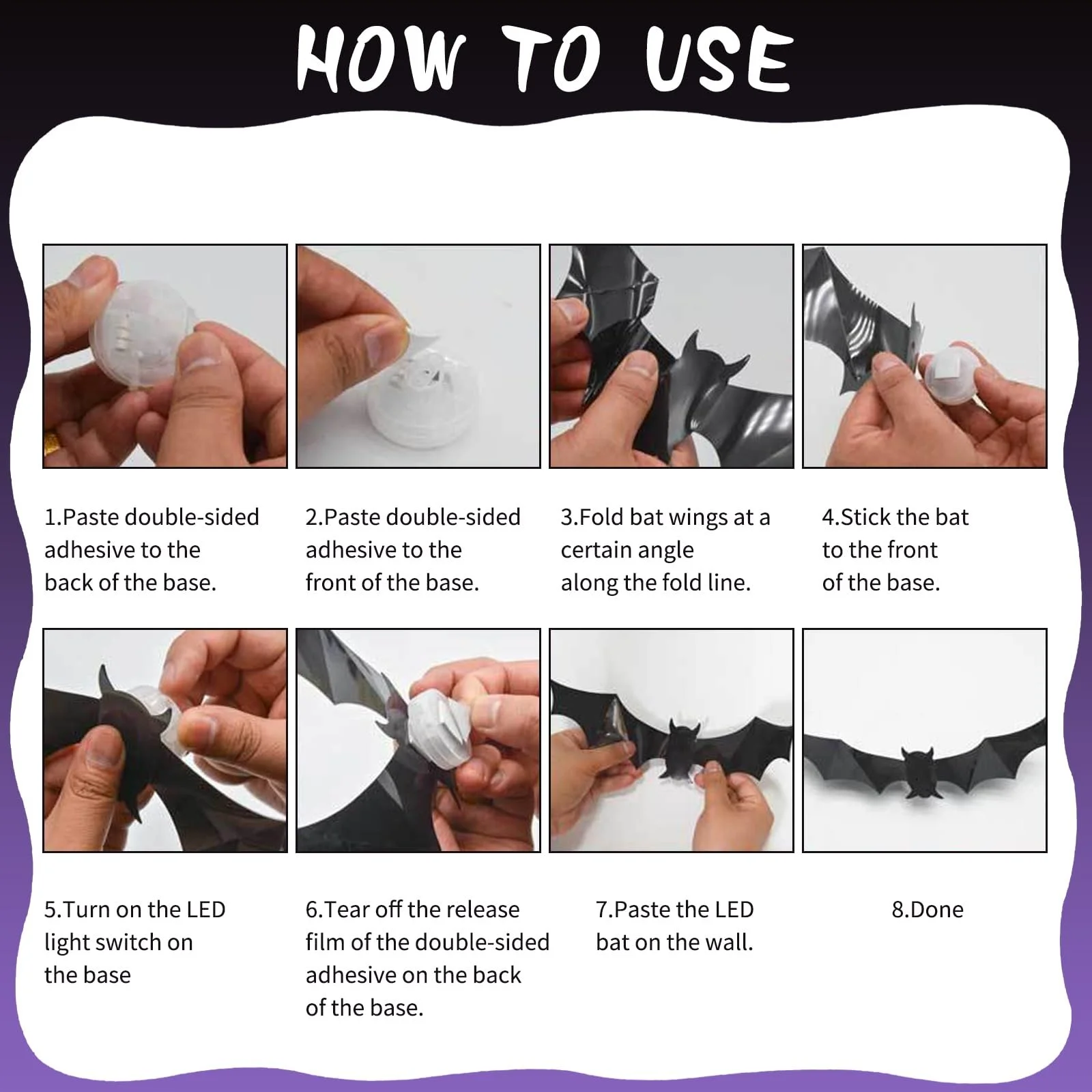 Наклейки на стіну 3D Кажани на Хелловін 36 штук Фіолетовий, фото №4