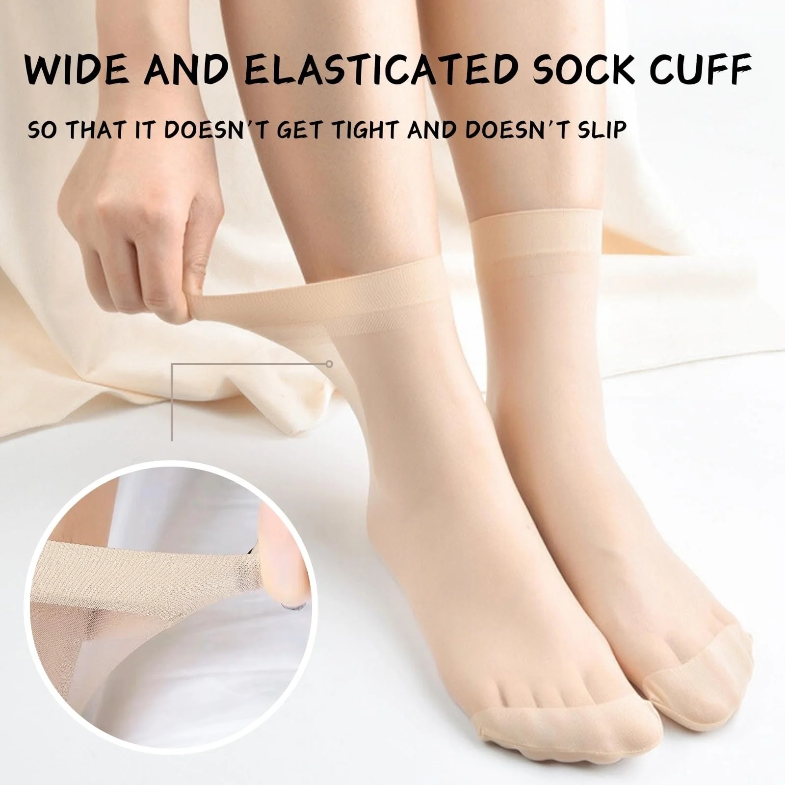 Носки нейлоновые KEYRI 14 пар, Женские носки до щиколотки Прозрачные чулки Нейлоновые чулки Популярные шелковые носки для женщин Повседневные офисные носки для женщин и девушек (Черный, Телесный) Черный, Телесный, One, фото №6