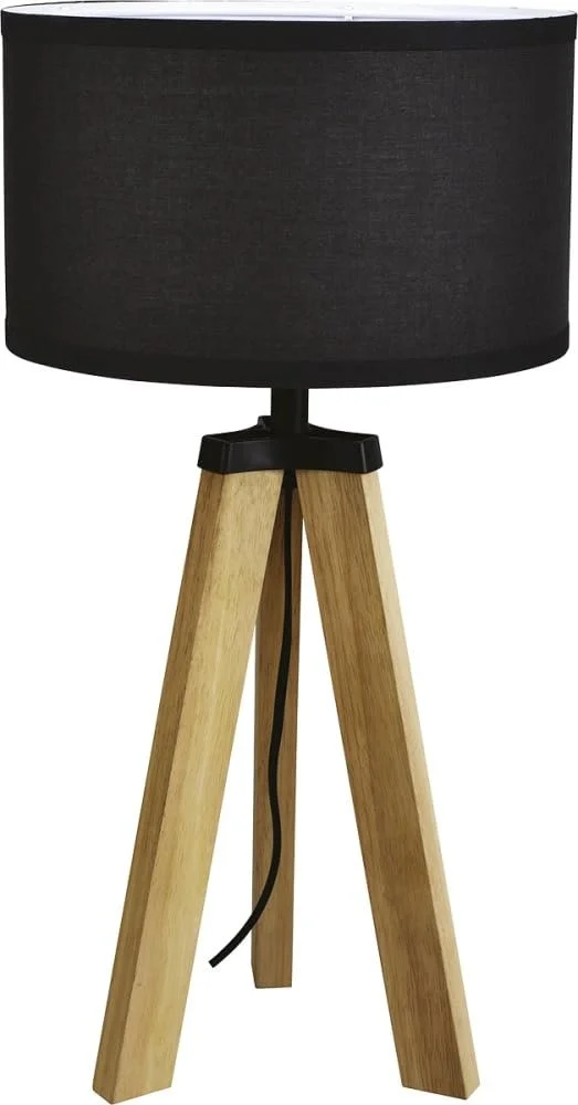 Настільна лампа MeLiTec T169-1 Скандинавська дерев'яна з чорним тканинним абажуром 55 см, фото №1