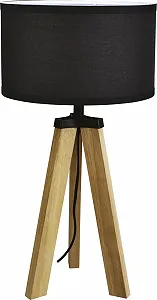 Настільна лампа MeLiTec T169-1 Скандинавська дерев'яна з чорним тканинним абажуром 55 см - Фото 1