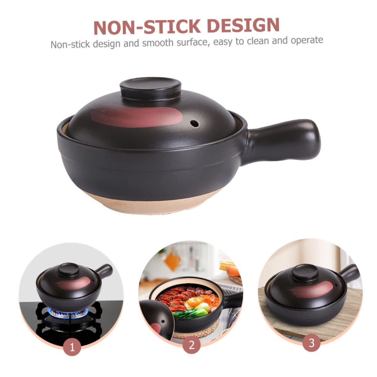 Кастрюля Abaodam керамическая с крышкой антипригарная для тушения, фото №8