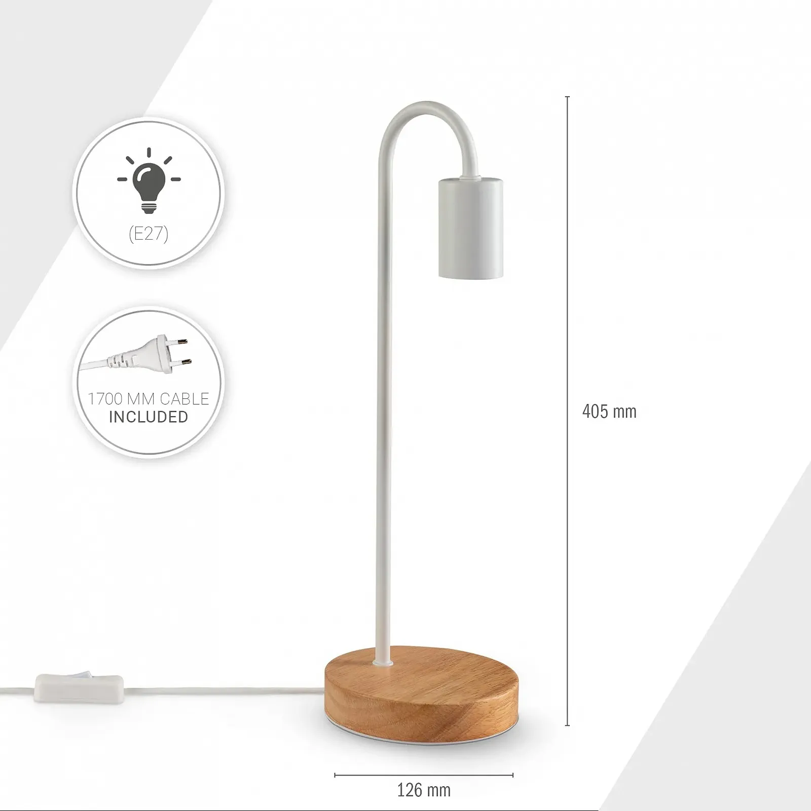 Настільна лампа Paco Home Minimalist Scandinavian E27 E14 з дерев'яною основою Біла, фото №3